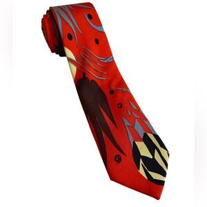 VTG Georgina Von Etzdorf Modern Abstract Print Silk Necktie Tie Orange England